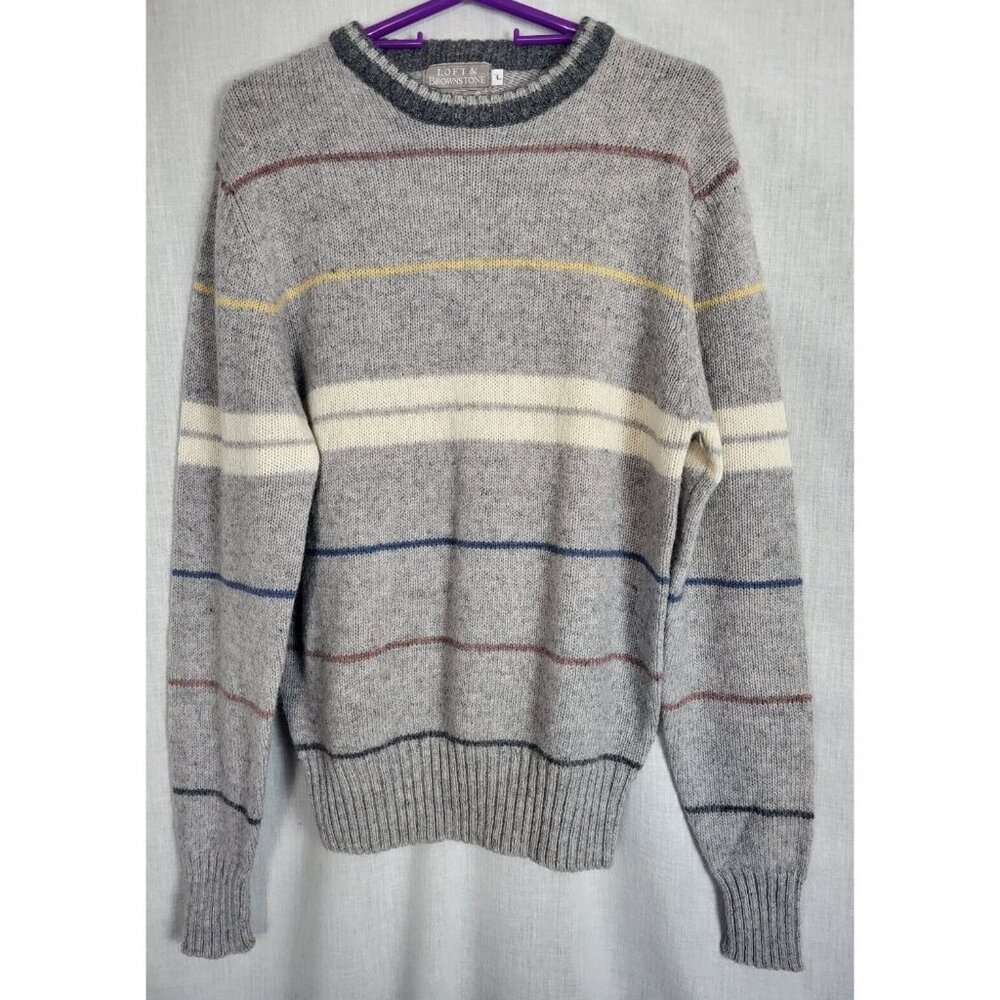 VTG Y2K Loft & Brownstone 100% Wool Knit Sweater Gray Mens L / Large Preppy Nice
